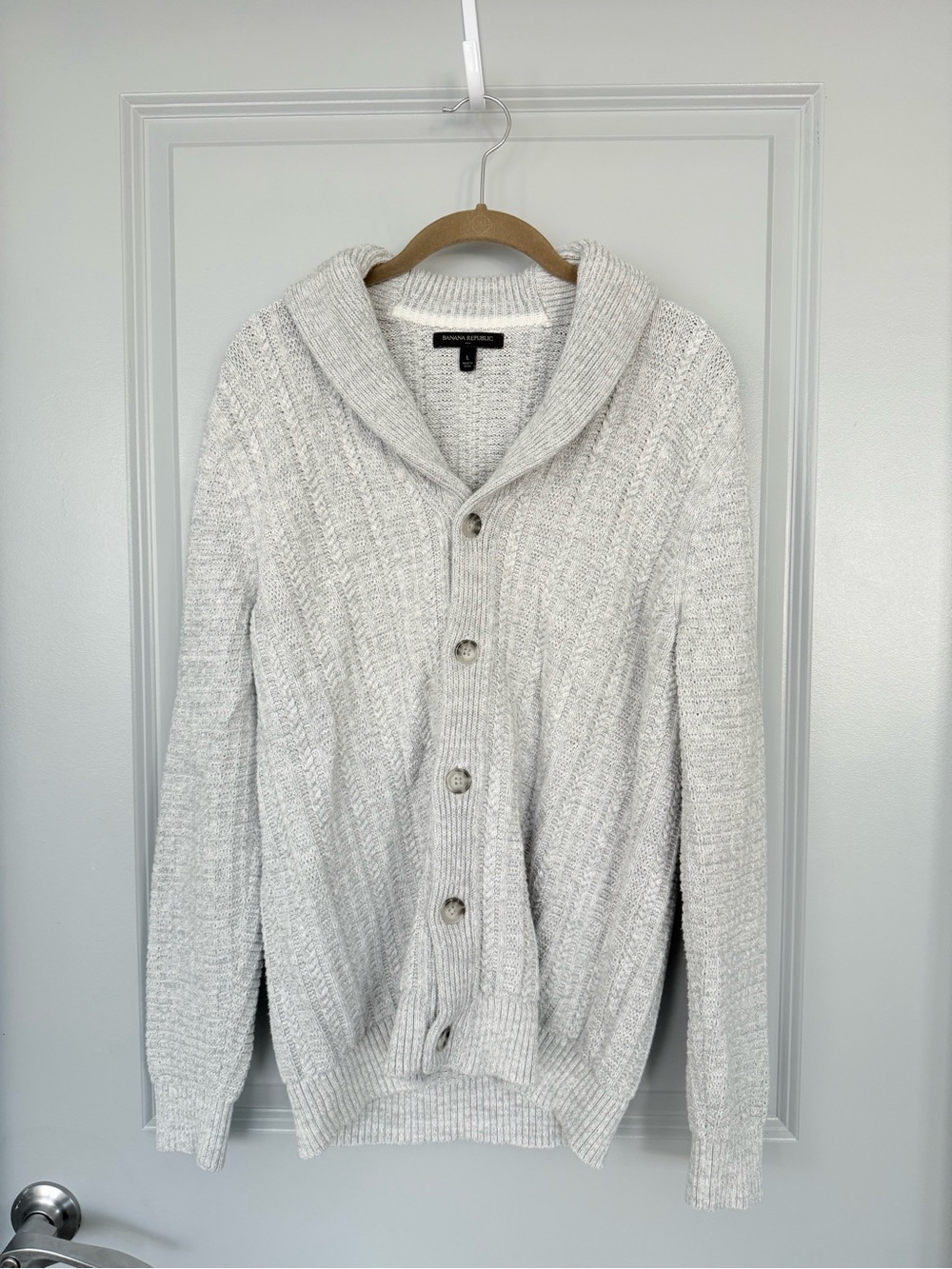 Banana Republic Men's Shawl Collar Cardigan - Light Heather Gray